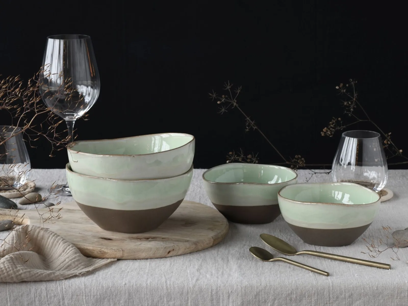 Creatable Bowls & Schüsseln|Geschirrset|Basalt Bio - Bowl 4-tlg - Salbei