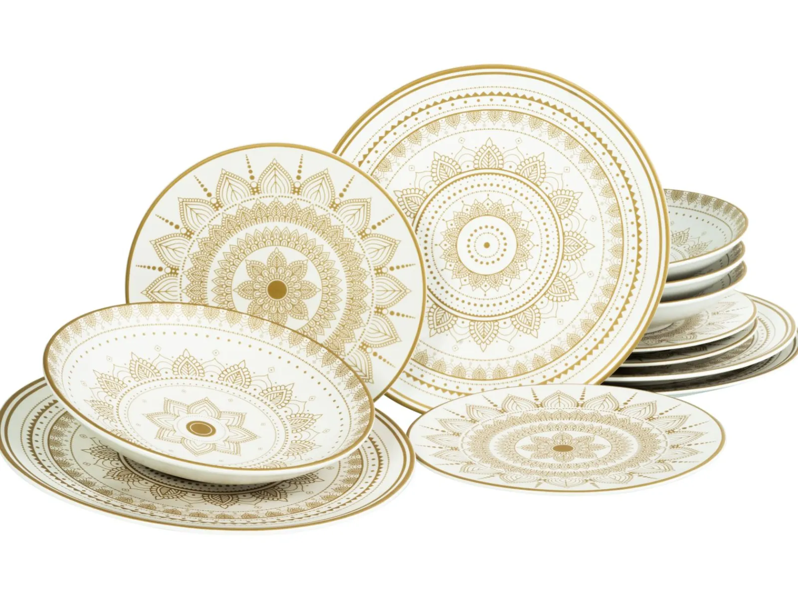 Creatable Geschirrset|Mandala - Tellerset 12-tlg - Gold-Schwarz