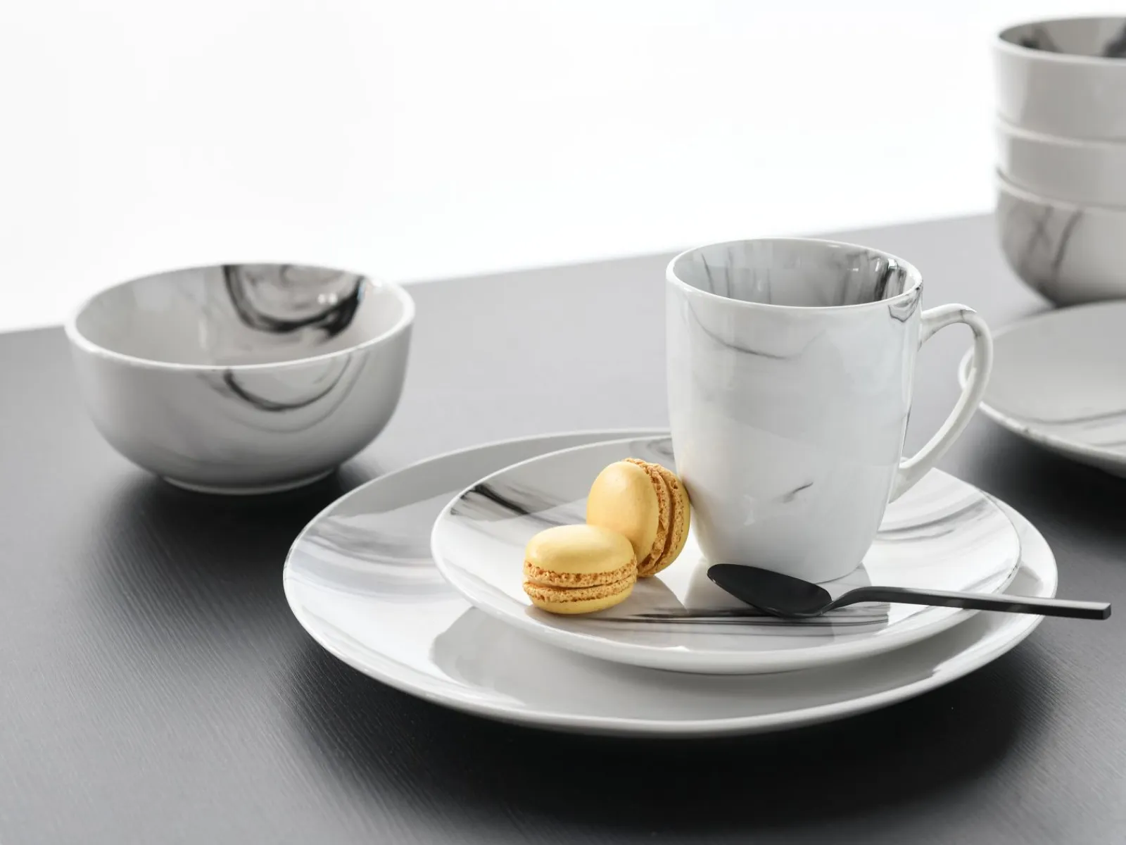 Creatable Geschirrset|Marmor - Kombiservice 16-tlg - Schwarz-Weiss