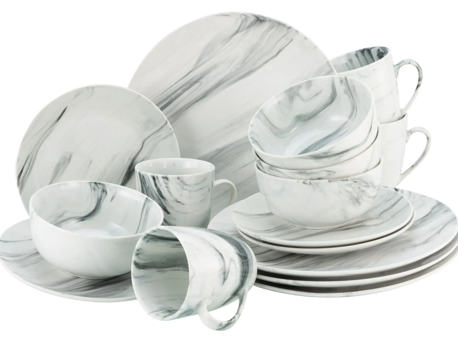 Creatable Geschirrset|Marmor - Kombiservice 16-tlg - Schwarz-Weiss