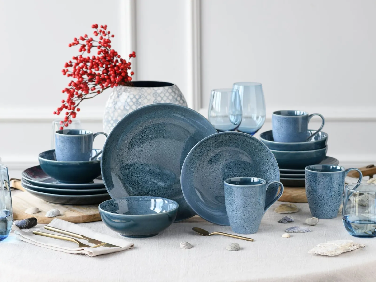 Creatable Geschirrset|Reactive Nostalgic - Kombiservice 16-tlg - Blau