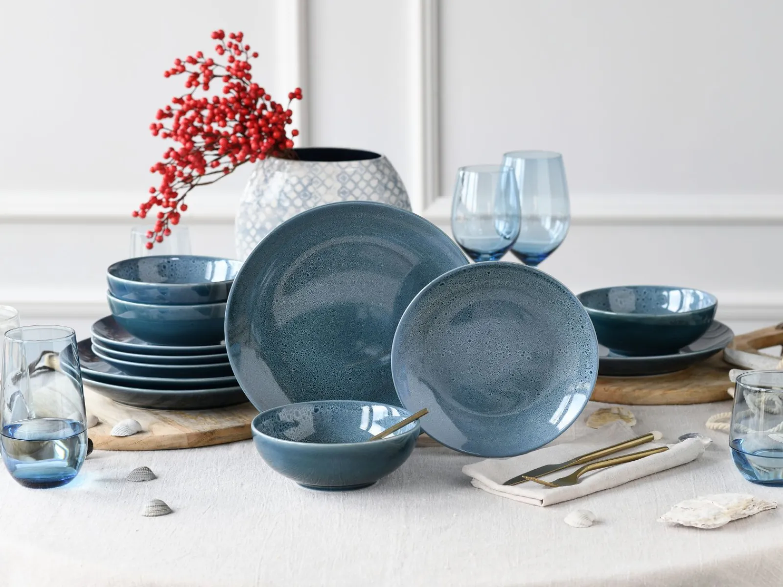Creatable Geschirrset|Reactive Nostalgic - Tellerset 12-tlg - Blau