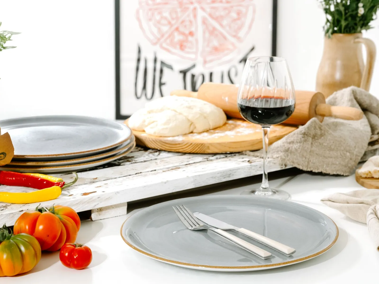 Creatable Pizza & Pasta|Geschirrset|Vintage Nature - Pizzateller 4-tlg - Weiss