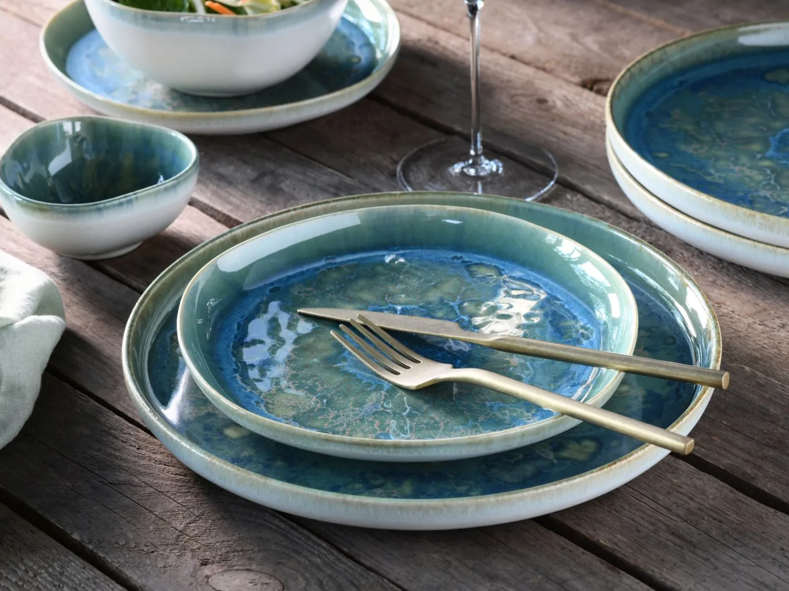 Creatable Geschirrset|Teller|Yuki - Dessertteller 4-tlg - Grün-blau
