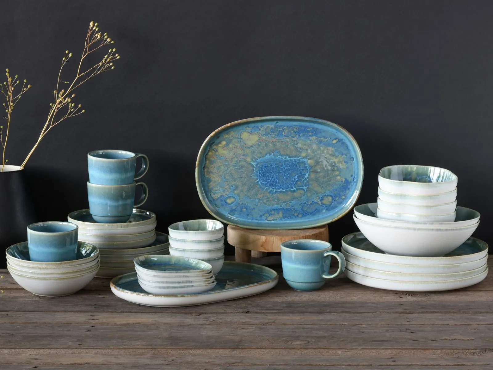 Creatable Platten|Geschirrset|Yuki - Servierplatte 2-tlg - Grün-blau