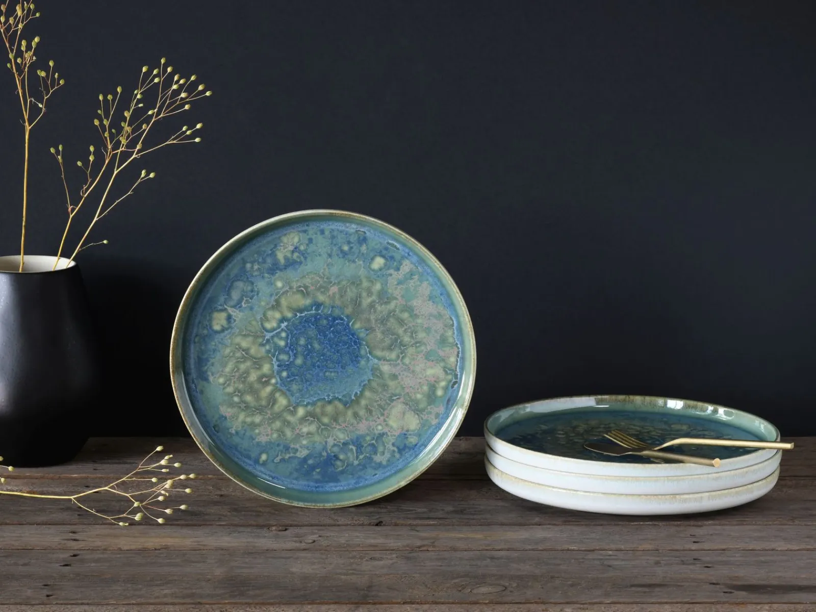 Creatable Geschirrset|Teller|Yuki - Speiseteller 4-tlg - Grün-blau